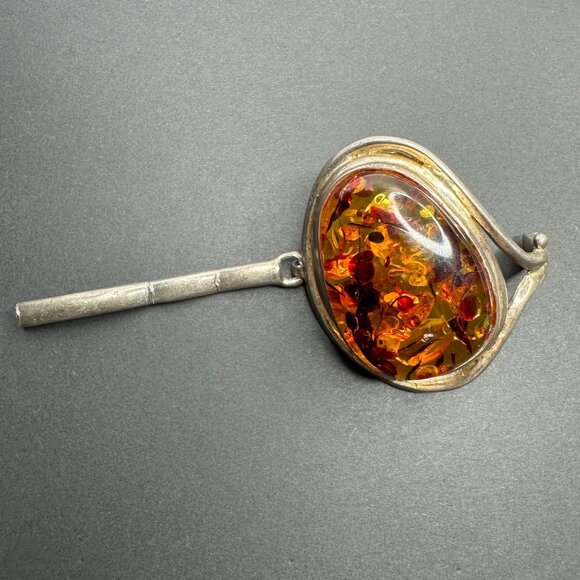 Vintage Baltic Amber Cabochon Project Salvage Piece Silver Part Repair Read - Picture 2 of 16